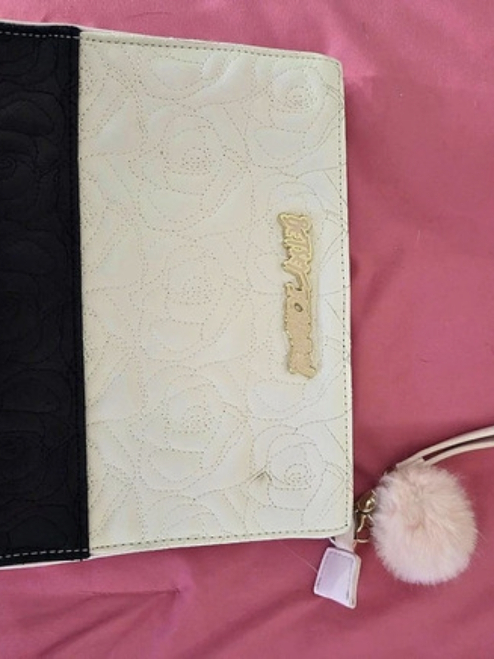 Betsey Johnson Floral Color Block Wristlet Clutch in White & Black